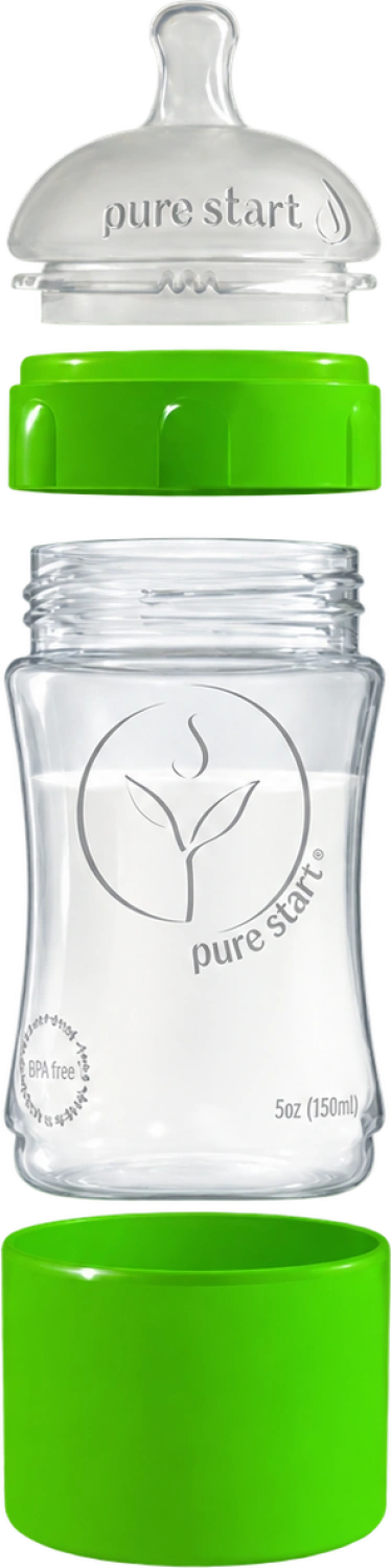 Pure Start bottle shown as four parts: nipple, ring, bottle and cap